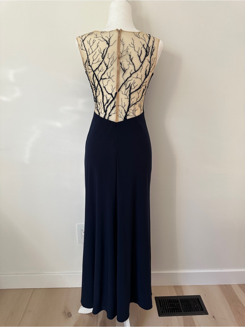 Glow Dress Navy Blue Beaded Mesh Back High Slit Formal Maxi Gown Wedding 2